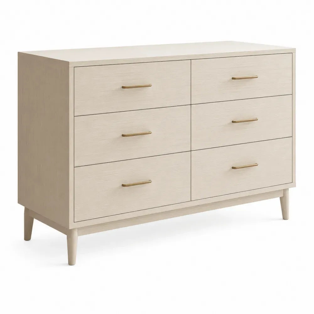 Kommode mit 6 Schubladen MDF Spanplatte Zinklegierungsgriffe rechteckig Eiche hell goldfarben 120 x 40 x 75 cm