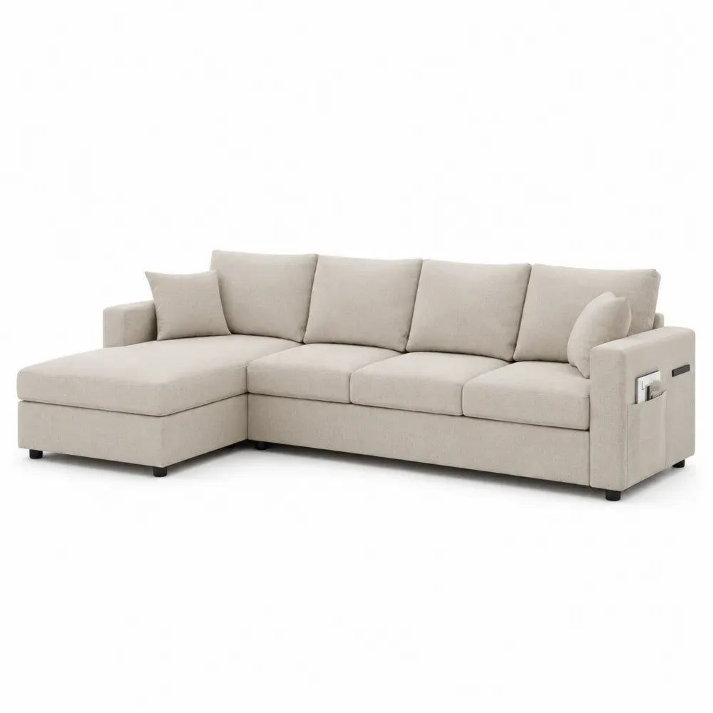 Modulares Ecksofa mit linker Chaiselongue 4 Sitzplätze Polyestergewebe L Form Beige Schwarz 325 x 175 x 86 cm