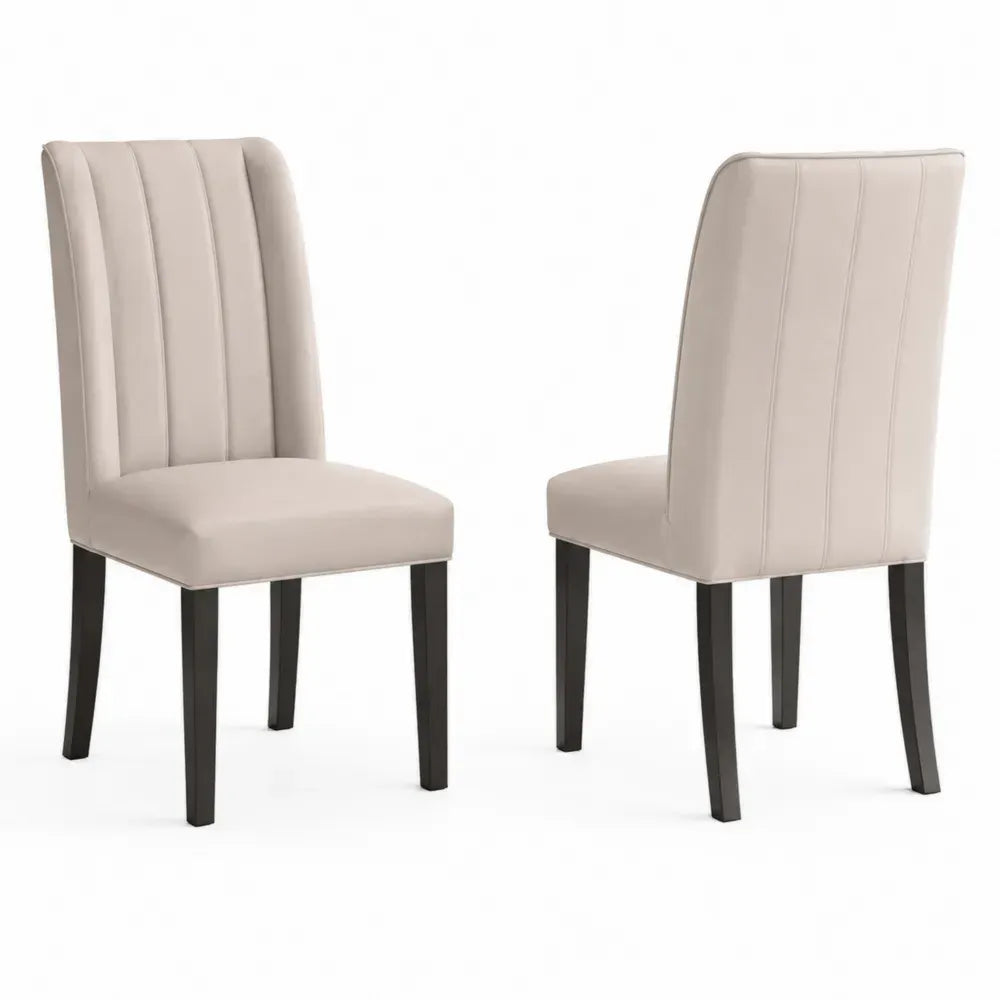 Esszimmerstuhl 2er Set Polsterstuhl PU-Kunstleder Sperrholz Gummibaumholz hohe Rückenlehne beige schwarz 46 x 58 x 98 cm