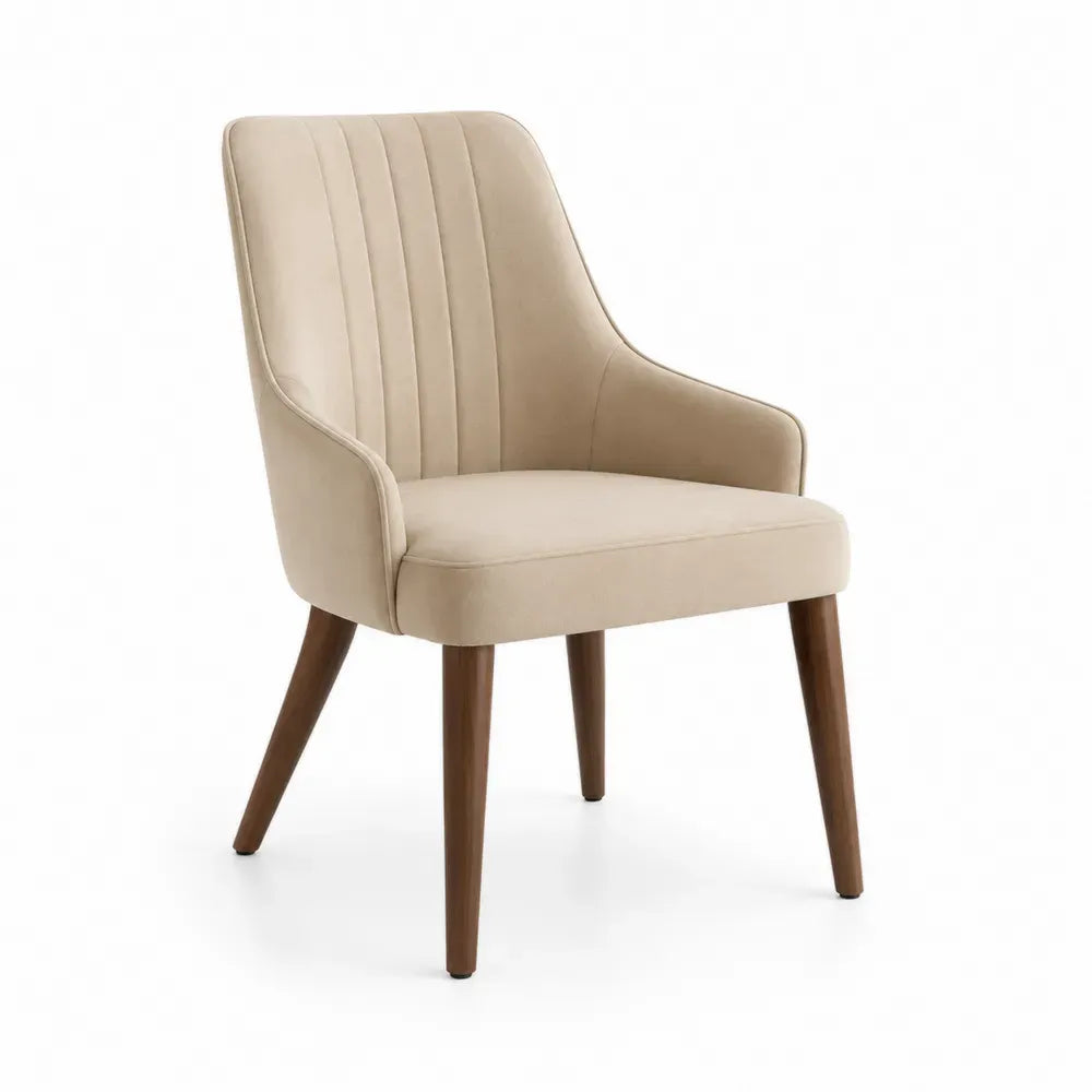 Esszimmerstuhl mit Armlehnen 58 x 61 x 87 cm Polyester Velours Kautschukholz rechteckige Sitzfläche Beige Walnussbraun