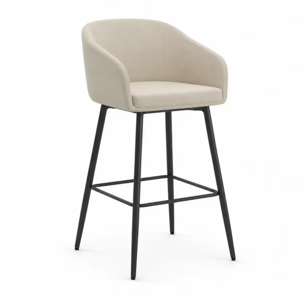 Barhocker mit Armlehnen Polsterhocker Polyester Sperrholz Stahl Schalenrücken beige schwarz 55 x 53 x 93 cm