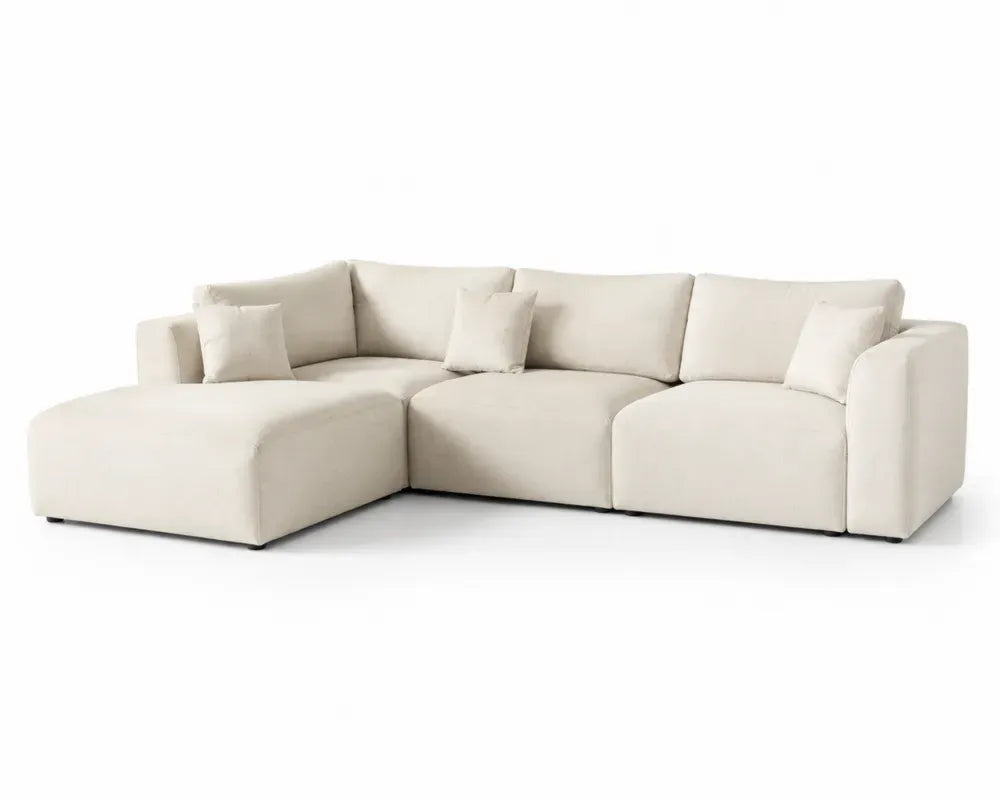 Modulares Ecksofa mit Chaiselongue links und 3 Kissen 315 x 170 x 85 cm Polyestergewebe L-Form Cremeweiß Schwarz