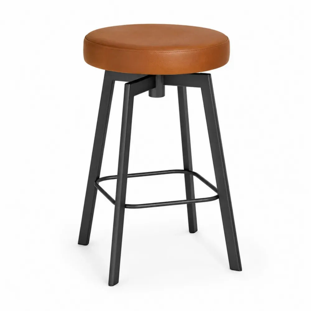 Barhocker Drehhocker 42 x 42 x 72 cm PU Kunstleder Stahl runder Sitz Cognacbraun Schwarz