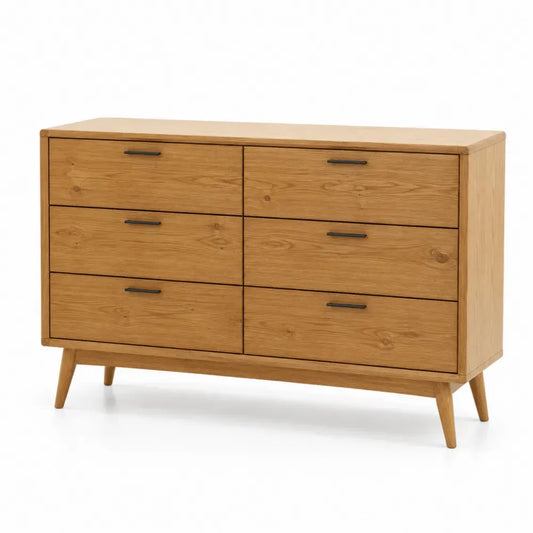 Kommode mit 6 Schubladen rechteckig 120 x 40 x 80 cm melaminbeschichtete Spanplatte Holzoptik Naturholzfarben Schwarz