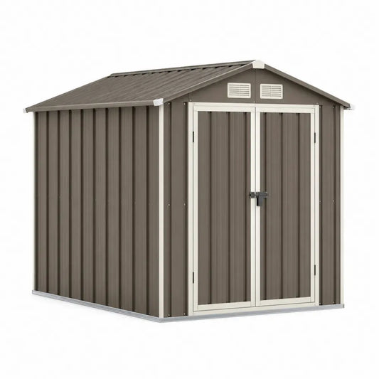 Gartenschuppen Gerätehaus rechteckig mit Doppeltür Satteldach und Lüftung 213 x 127 x 185 cm verzinktes Stahlblech Braun Creme