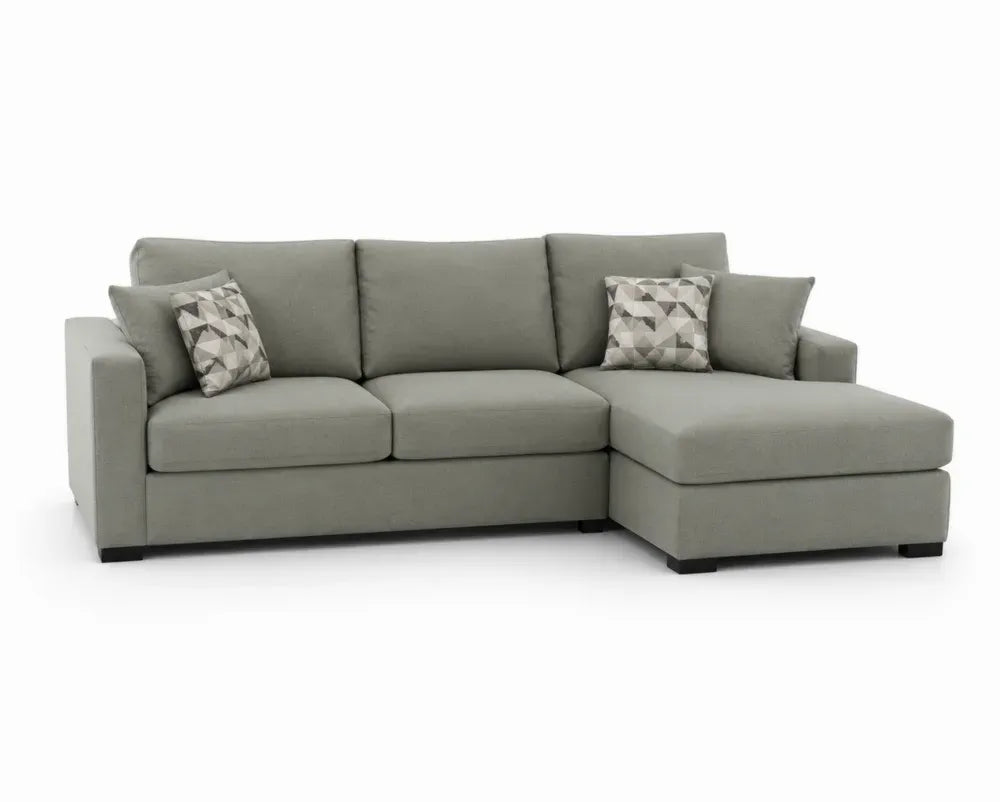 Ecksofa Modulsofa mit Recamiere rechts und 2 Zierkissen 260 x 160 x 85 cm Polyestergewebe L-Form Salbeigrau
