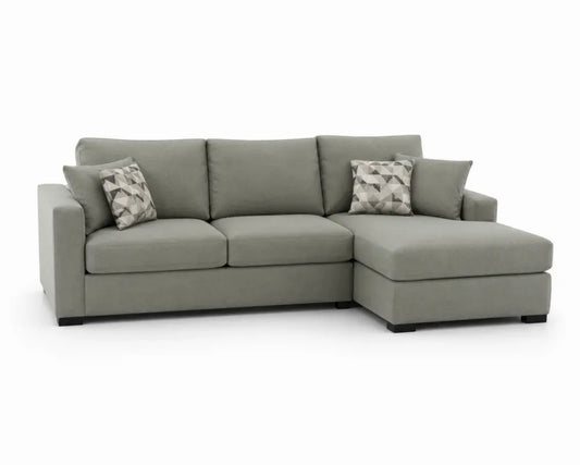 Ecksofa Modulsofa mit Recamiere rechts und 2 Zierkissen 260 x 160 x 85 cm Polyestergewebe L-Form Salbeigrau