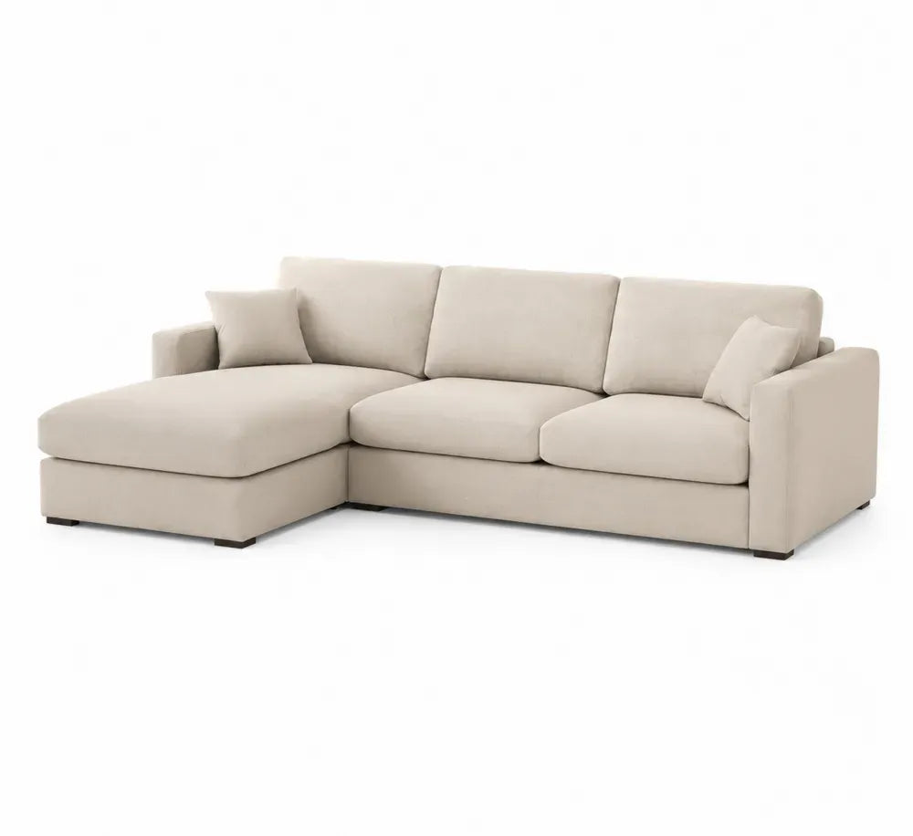 Ecksofa Modulsofa mit Recamiere links und 2 losen Kissen 260 x 160 x 85 cm Polyestergewebe L-Form Beige Schwarz