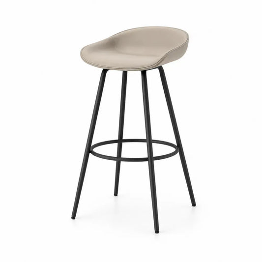Barhocker Tresenhocker mit Fußring 47 x 47 x 79 cm PU Kunstleder Stahl Schalenform Taupe Schwarz