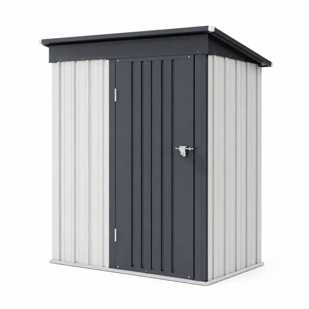 Gartenschuppen Gerätehaus mit Einzeltür und Pultdach 132 x 108 x 174 cm verzinktes Stahlblech Creme Anthrazit