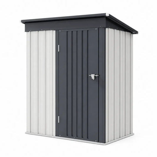 Gartenschuppen Gerätehaus mit Einzeltür und Pultdach 132 x 108 x 174 cm verzinktes Stahlblech Creme Anthrazit