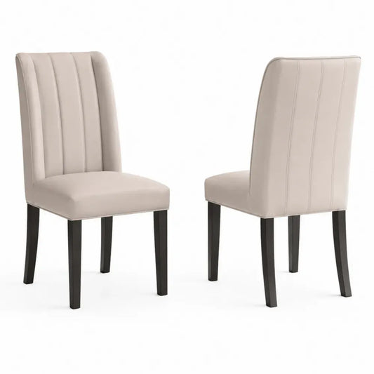 Esszimmerstuhl 2er Set Polsterstuhl PU-Kunstleder Sperrholz Gummibaumholz hohe Rückenlehne beige schwarz 46 x 58 x 98 cm