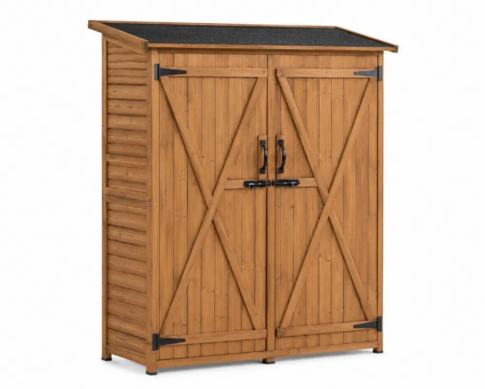 Gartenschuppen Geräteschrank mit Doppeltür und Pultdach 138 x 75 x 160 cm Tannenholz Bitumendach Naturbraun Schwarz