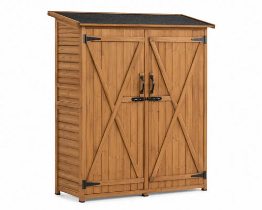Gartenschuppen Geräteschrank mit Doppeltür und Pultdach 138 x 75 x 160 cm Tannenholz Bitumendach Naturbraun Schwarz