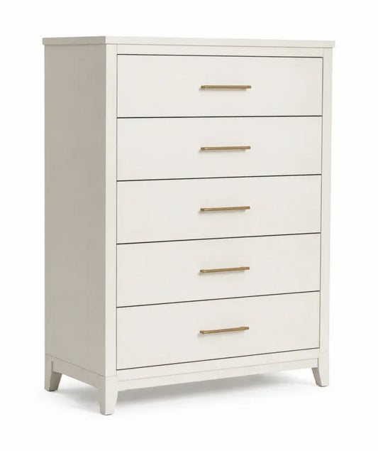 Kommode Hochkommode mit 5 Schubladen rechteckig 80 x 42 x 115 cm MDF lackiert Creme Goldfarben