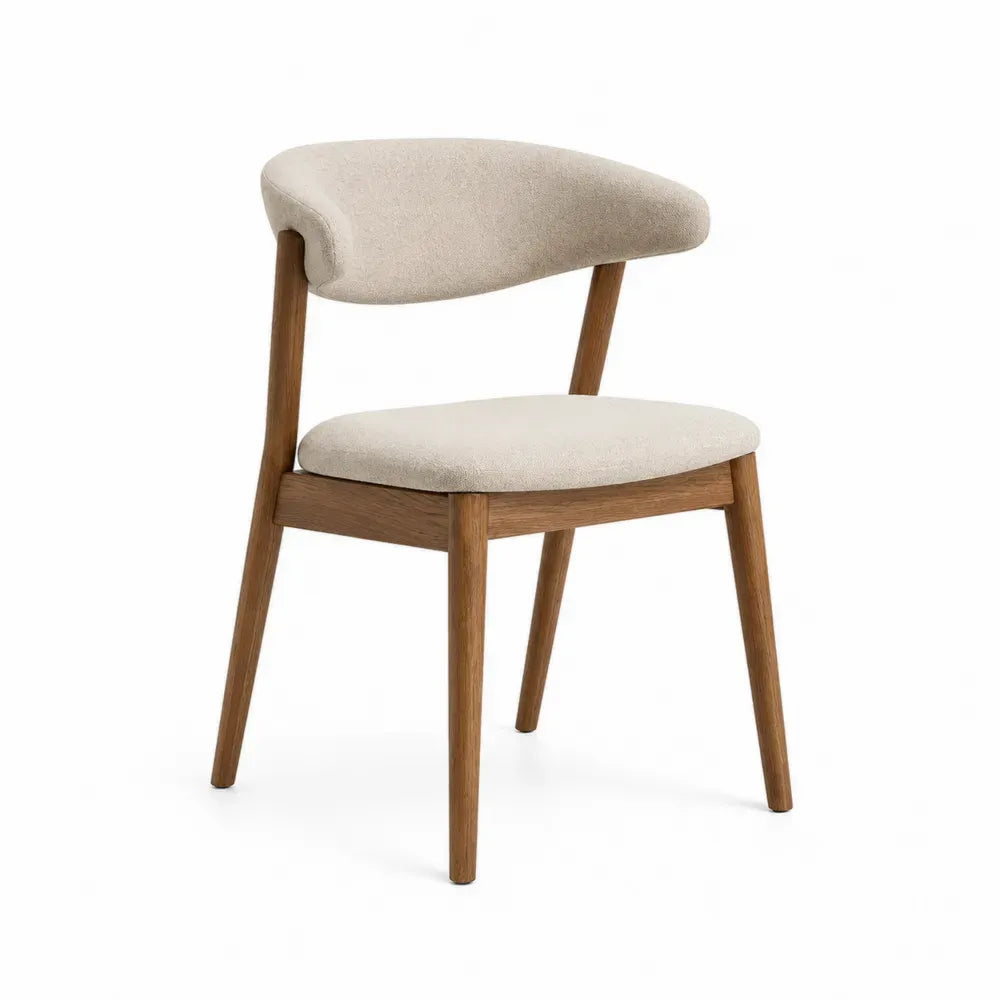 Esszimmerstuhl Polsterstuhl Polyester-Bouclé Sperrholz Gummibaumholz gebogene Rückenlehne beige braun 55 x 56 x 76 cm