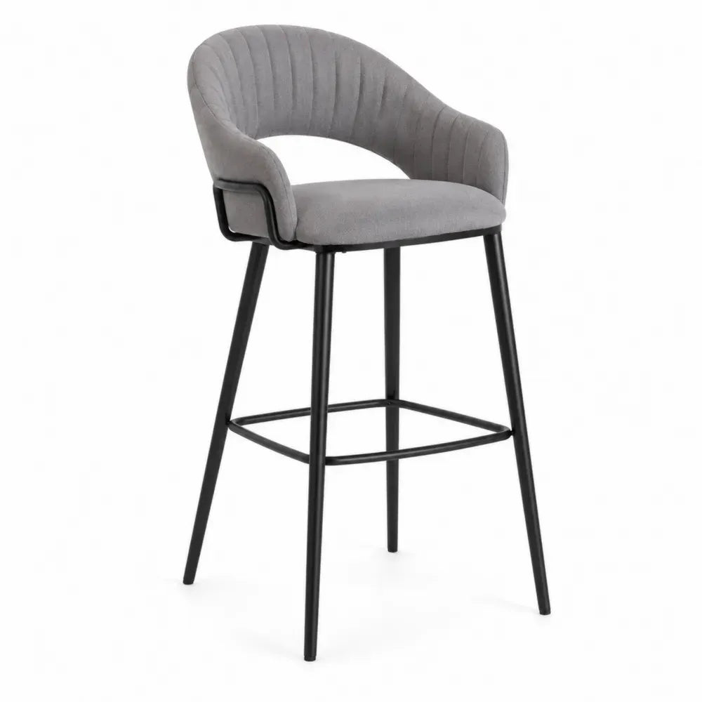 Barhocker mit Armlehnen Polsterhocker Polyester-Mikrofaser Stahl Rundrücken grau schwarz 54 x 53 x 98 cm