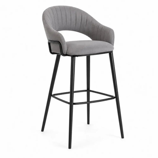 Barhocker mit Armlehnen Polsterhocker Polyester-Mikrofaser Stahl Rundrücken grau schwarz 54 x 53 x 98 cm
