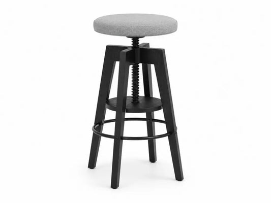 Barhocker Drehhocker höhenverstellbar 43 x 43 x 64 bis 78 cm Polyestergewebe Kautschukholz Stahl runde Sitzfläche Grau Schwarz