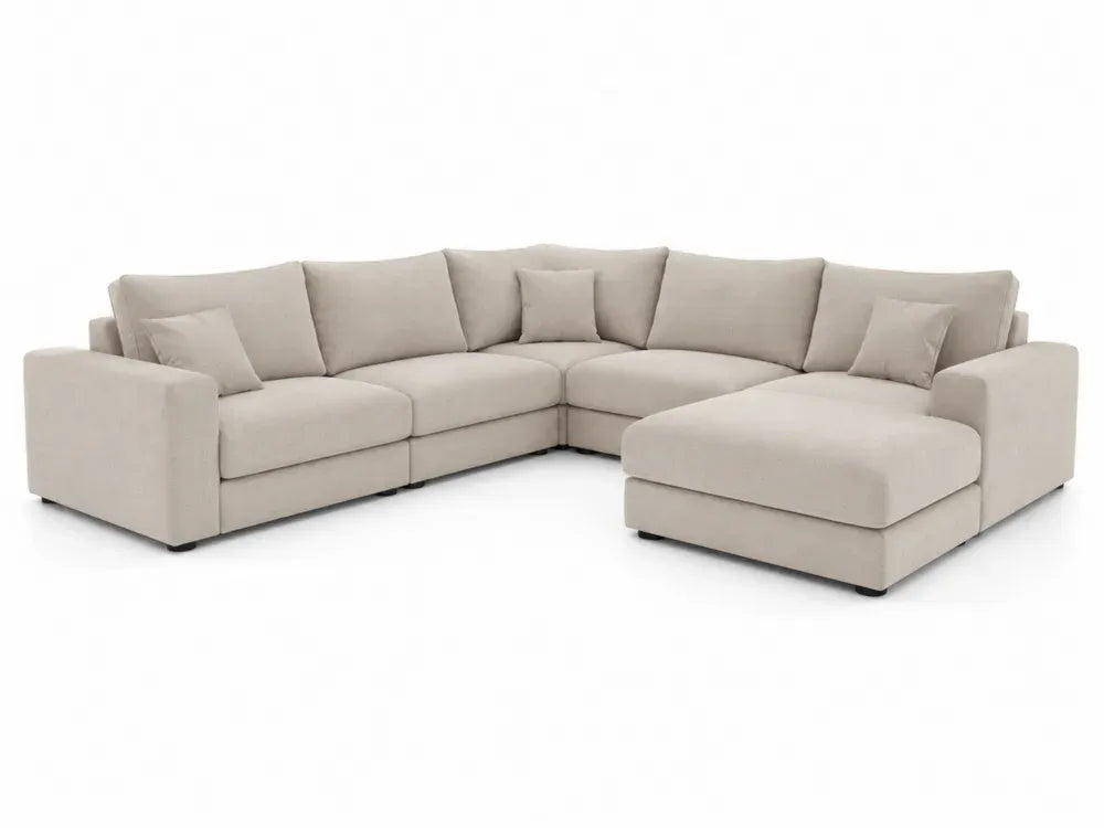 Ecksofa Modulsofa Set mit Recamiere rechts und 3 losen Kissen 320 x 220 x 85 cm Polyestergewebe L-Form Hellbeige Schwarz