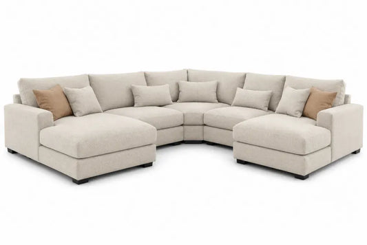 Modulares Sofa Wohnlandschaft mit 2 Chaiselongues 5 Sitzplätze 360 x 180 x 88 cm Polyestergewebe U-Form Beige Hellbraun Schwarz