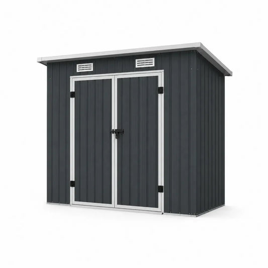 Gerätehaus Gartenschuppen mit Doppeltür und Pultdach aus verzinktem Stahlblech Anthrazit Weiß Schwarz 213 x 130 x 173 cm