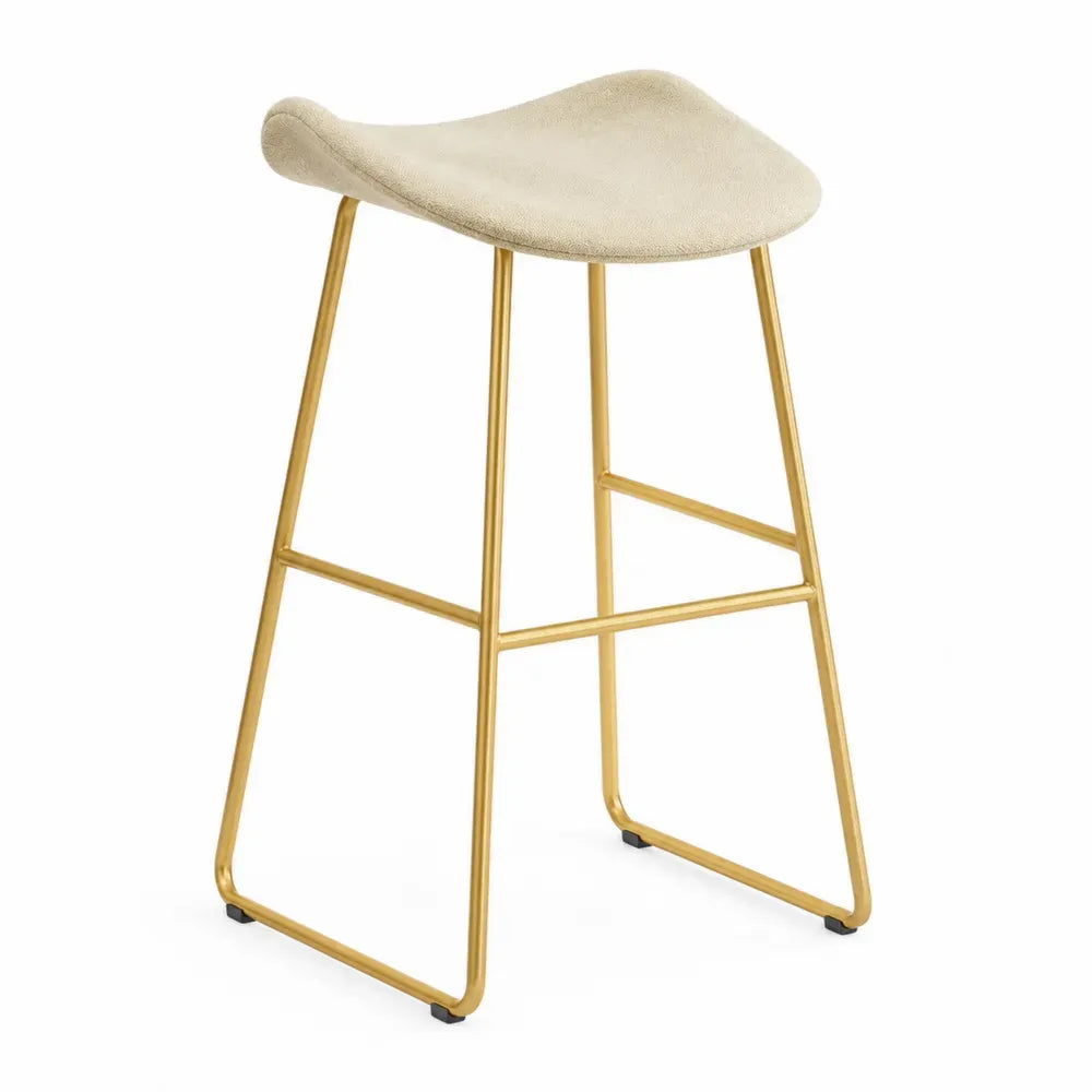Barhocker mit Sattelsitz 48 x 44 x 76 cm Polyester Bouclé Stahlrohr Kufengestell Beige Goldfarben