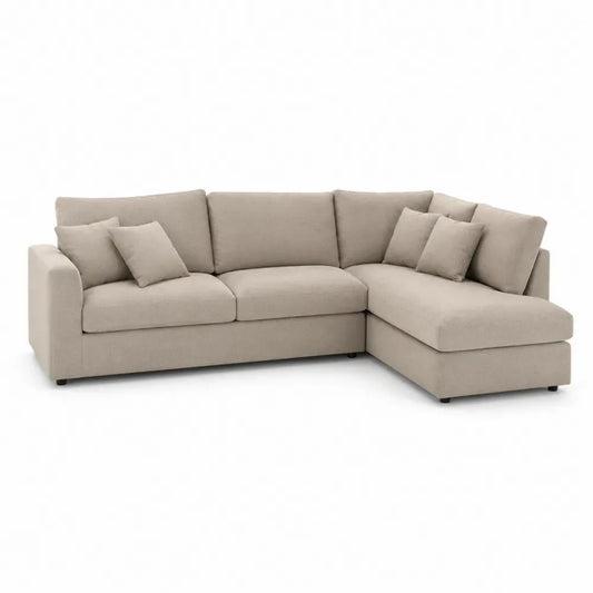 Ecksofa Modulsofa mit Recamiere rechts Polyestergewebe L Form Beige Schwarz 260 x 160 x 85 cm