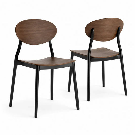 Esszimmerstühle 2er Set 48 x 52 x 78 cm Sperrholz Stahlrohr ovale Rückenlehne Walnussbraun Schwarz